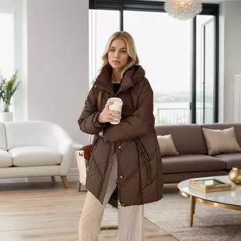 Пуховая хлопковая утепленная одежда женская средняя и длинная зимняя популярная большого размера утолщенная модная свободная теплая хлопковая утепленная куртка M хаки