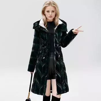 Пуховая хлопковая утепленная одежда женская средняя и длинная модная теплая хлопковая утепленная одежда с капюшоном высококачественные несмываемые хлопковые утепленные куртки M зелёный