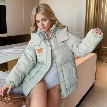 Пуховая хлопковая утепленная одежда женская зимняя 2024 новая теплая утепленная одежда для хлеба куртка с хлопковой утепленной подкладкой M [Recommended below 57.5 kg] белый