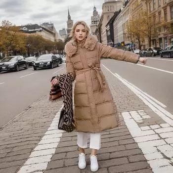 Пуховая хлопковая утепленная одежда женская зимняя хлопковая утепленная одежда средняя и длинная выше колена свободная утолщенная хлопковая утепленная куртка M белый