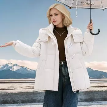 Пуховая хлопковая утепленная одежда женская зимняя мода теплая свободная с капюшоном утолщенная теплая хлопковая утепленная куртка M [Recommended below 55kg]