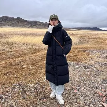 Пуховая хлопковая утепленная одежда женская зимняя средняя и длинная хлопковая утепленная одежда женские утолщенные куртки женские хлопковые утепленные модные M чёрный