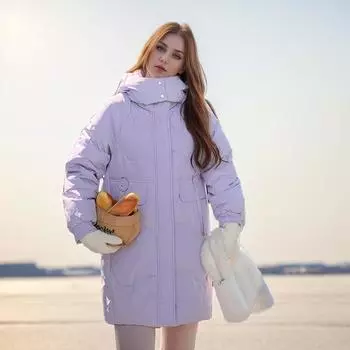 Пуховая хлопковая утепленная одежда женские зимние средние и длинные куртки свободные повседневные теплые большие размеры хлопковые утепленные куртки M чёрный