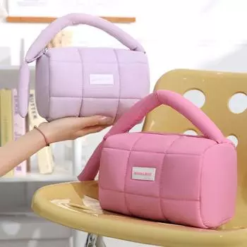 Пуховая косметичка ручной работы стеганый органайзер для туалетных принадлежностей мягкая пухлая косметичка женская фиолетовый