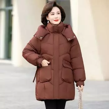 Пуховая куртка из хлопка для женщин зимой, новый стиль для людей среднего и пожилого возраста, импортная торговля, стильная куртка с хлопковой подкладкой M чёрный