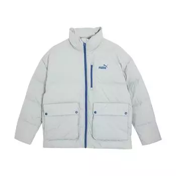 Пуховая куртка Puma Puffy с цветным принтом логотипа и воротником-стойкой, повседневная куртка унисекс, светло-серая 625609-10 M