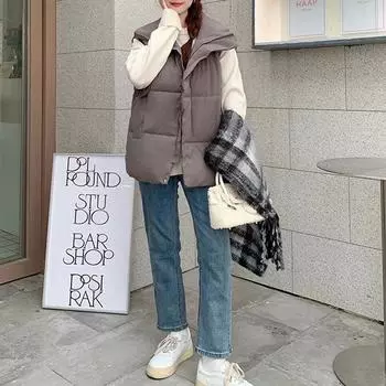 Пуховая куртка с хлопковой подкладкой, жилет, женский осенне-зимний свободный хлопковый жилет с воротником-стойкой, однотонная куртка с хлопковой подкладкой, куртка XL белый