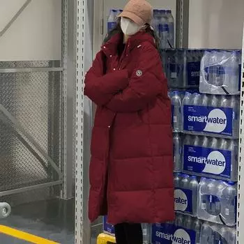 Пуховая куртка женская длинная выше колена, новая зимняя корейская свободная толстая стеганая куртка Стеганая куртка пальто с капюшоном S чёрный