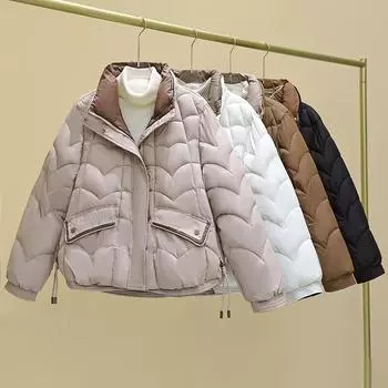 Пуховая одежда для женщин, новая утолщенная короткая свободная одежда 24 зимняя иностранная модель корейской версии, стеганая куртка M чёрный