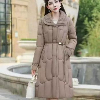Пуховая одежда для женщин, зимняя мода, иностранный стиль, пальто из тонкого хлопка, приталенная куртка длиной до колена L recommended 85-52.5 kg чёрный