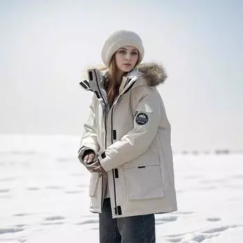 Пуховая одежда для женщин зимняя утолщенная большая меховая воротниковая куртка свободная ниша пара оснастка пирог преодоление M