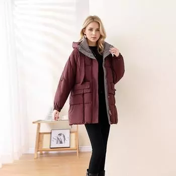 Пуховая одежда из хлопка с кофейным эффектом от Maillard, женская зимняя, средняя и длинная версия, модная повседневная куртка с капюшоном в стиле вестерн M чёрный