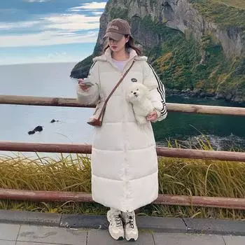 Пуховая одежда с ватой женская одежда с ватой зимняя новая свободная длинная утолщенная куртка с ватой модная S чёрный