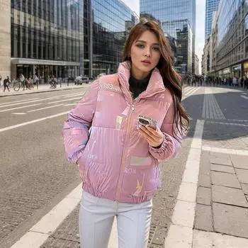 Пуховая одежда женская 2024 новая маленькая стеганая одежда большого размера с воротником-стойкой утолщенная стеганая куртка зимнее пальто M белый