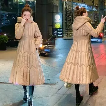 Пуховая одежда женская иностранный стиль зимняя длинная модная зимняя куртка женская одежда талия M чёрный