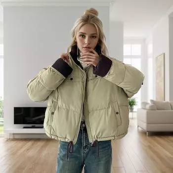 Пуховая одежда женская короткая зимняя модная одежда высокого класса утолщенная повседневная куртка с воротником-стойкой, уменьшающая возраст M