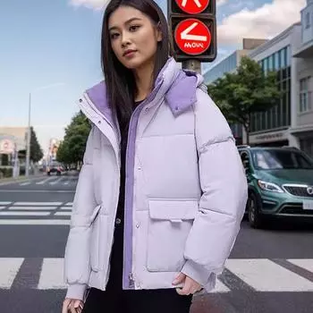 Пуховая одежда женская короткая зимняя новая с капюшоном теплая модная хлопковая куртка M жёлтый