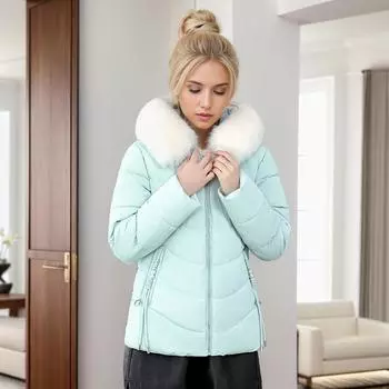 Пуховая одежда женская с большим меховым воротником короткая одежда, иностранные газовые куртки, облегающие утолщенные талии зимние куртки L