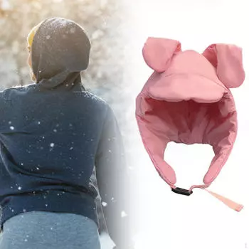 Пуховая шапка с ушами Бейсболка Козырек Модная розовый