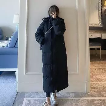Пуховая стеганая одежда женская зимняя одежда выше колена стеганая куртка супер длинная до щиколотки китайская игровая художественная тестовая стеганая одежда S чёрный