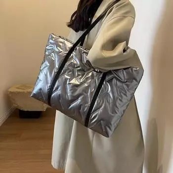 Пуховая сумка Женская сумка через плечо Большая сумка-тоут большой емкости чёрный