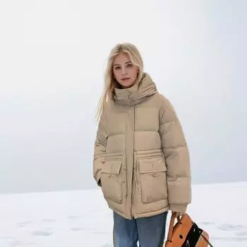 Пуховая ватная одежда для женщин лет версия средней и длинной ватной одежды свободные и утолщенные ватные куртки теплые куртки M чёрный