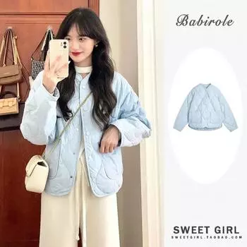 Пуховая ватная одежда женская ромб легкая и тонкая осень и зима новые ватные куртки короткие свободные теплые ватные куртки M синий