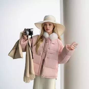 Пуховая женская одежда зимняя маленькая ароматная ветровая пряжка стиль модный лацкан короткая одежда S белый