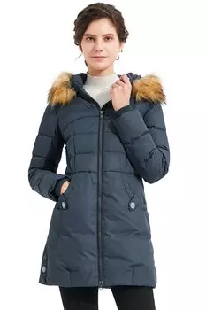Пуховая зимняя средняя пуховая зимняя меховая большая холодная вода для поездок на работу или в горы зимой [Orolay] женская куртка, пальто, одежда, с капюшоном, синий