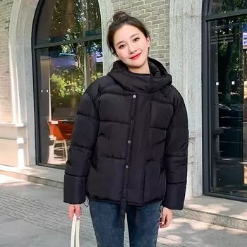 Пуховик 2023, новое пальто, свободный хлебный костюм, женское зимнее пальто с капюшоном M чёрный