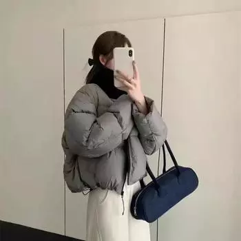 Пуховик 2024 зима новый 90 белый утиный пуховик женский короткий воротник стойка теплое толстое пальто женское Average size 80-72.5 kg темно-серого