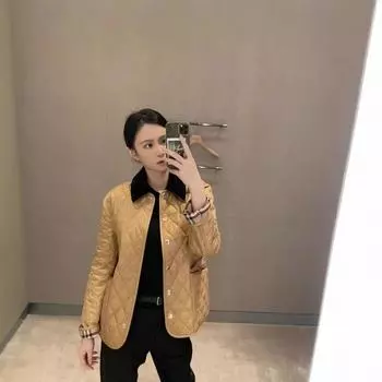 Пуховик 2024 зима новый британский стиль женский вельветовый лацкан свободный ромб стеганый пуховик с длинными рукавами S wear 85---115 чёрный