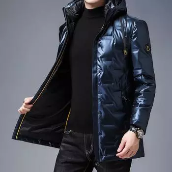 Пуховик 90, белая утиная пуховая мужская средняя и длинная зимняя корейская молодежная негабаритная модная повседневная куртка со съемным капюшоном для мужчин M