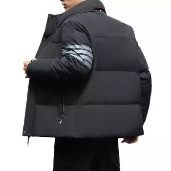 Пуховик - это холодостойкая и красивая, свободная и утолщенная теплая зимой куртка-стойка из белого утиного пуха. M синий