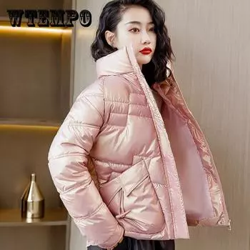 Пуховик, блестящая пуховая хлопковая куртка, женское осенне-зимнее пальто, парки, новая свободная верхняя одежда с толстыми стегаными подкладками XXL