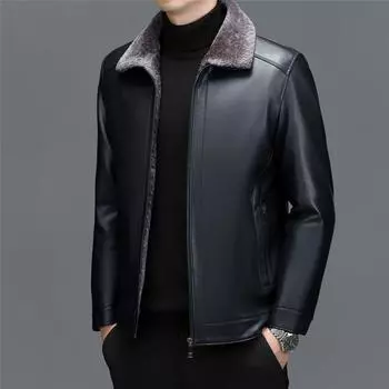 Пуховик большого размера из овчины, мужская куртка из натуральной кожи для папы, мужская утолщенная куртка из кожи M