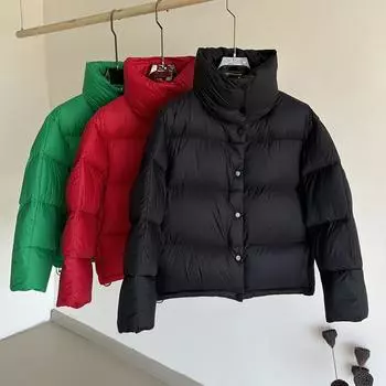 Пуховик Cloud zero pressure, женский, короткий, 2024, зимняя, утепленная, 90% белого утиного пуха, воротник-стойка, высококачественная, большая, пышная куртка S чёрный