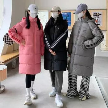 Пуховик длиной до колена, женская куртка средней длины с капюшоном, новая зимняя свободная повседневная куртка, толстая куртка M серый