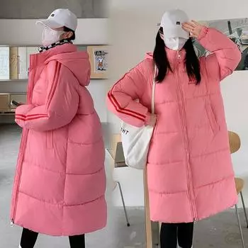 Пуховик длиной до колена, женская куртка средней длины с капюшоном, новая зимняя свободная повседневная куртка, толстая куртка M чёрный