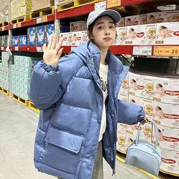 Пуховик для девочек, осенне-зимняя одежда 2023, новый стиль, свободная куртка с капюшоном S чёрный