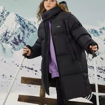 Пуховик для девочек, осенне-зимняя толстая хлопковая куртка средней и большой длины, теплое детское пальто из белого утиного пуха 120cm чёрный