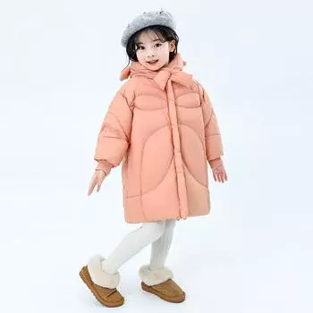 Пуховик для девочек средней длины, плюшевый и утолщенный, модное зимнее теплое пальто для маленьких девочек 90cm