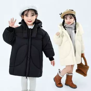 Пуховик для девочек средней длины, плюшевый и утолщенный, модное зимнее теплое пальто для маленьких девочек 90cm