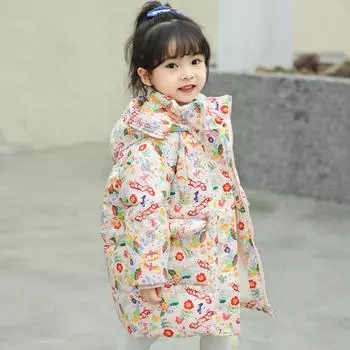 Пуховик для девочек, зимнее теплое пальто с капюшоном для детей 100cm чёрный