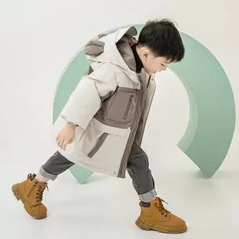 Пуховик для мальчика, утепленная куртка средней длины для мальчиков, детская зимняя одежда 80cm светло-серый