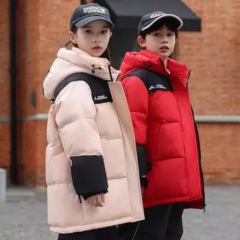 Пуховик для мальчиков и девочек средней длины, толстое зимнее теплое стильное пальто 100cm белый