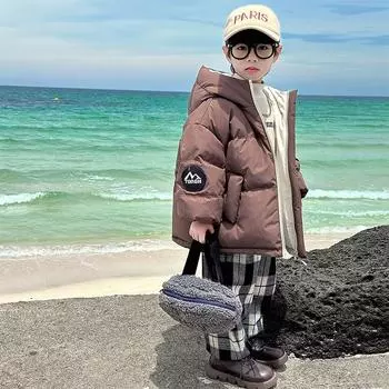 Пуховик для мальчиков, зимнее пальто, стильная куртка для мальчиков в корейском стиле, красивые топы 100cm