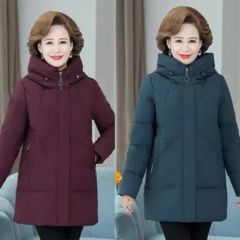 Пуховик для мам, одежда средней длины, новая одежда для женщин среднего и пожилого возраста, облегающий, утолщенный, теплый, белый пуховик для женщин XL
