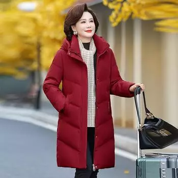 Пуховик для мам среднего и пожилого возраста, женская зимняя куртка средней длины, новая утолщенная куртка большого размера с капюшоном XL