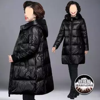 Пуховик для мам среднего и пожилого возраста, зимняя куртка, новая высококачественная утолщенная и утолщенная куртка больших размеров для зимы, средние и длинные модели L (about 100-55 kg)